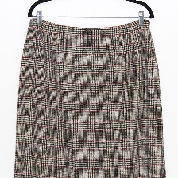Vintage Harve Bernard Sport 100% Wool Houndstooth Maxi Skirt Size 14 - Picture 3 of 9